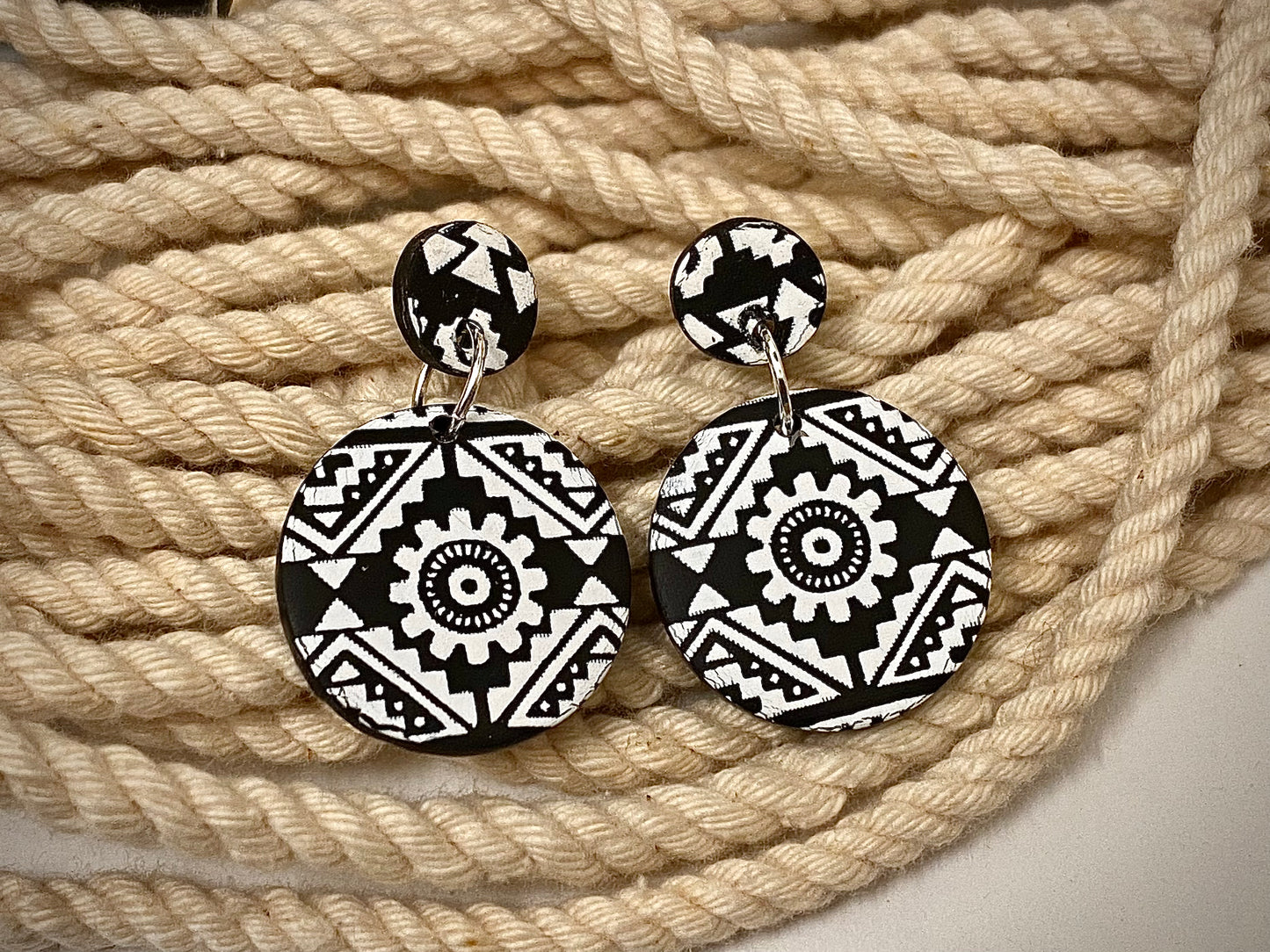 Black Aztec Pendant Earrings